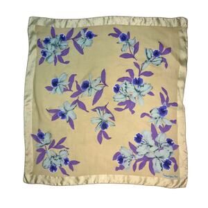 FRANÇOISE GUÉRIN Vintage 32" Beige Silk Floral Scarf – 1970s